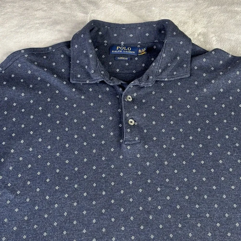 Polo Golf Ralph Lauren Shirt Men Xl  Blue Geometric All Over Print White Diamond